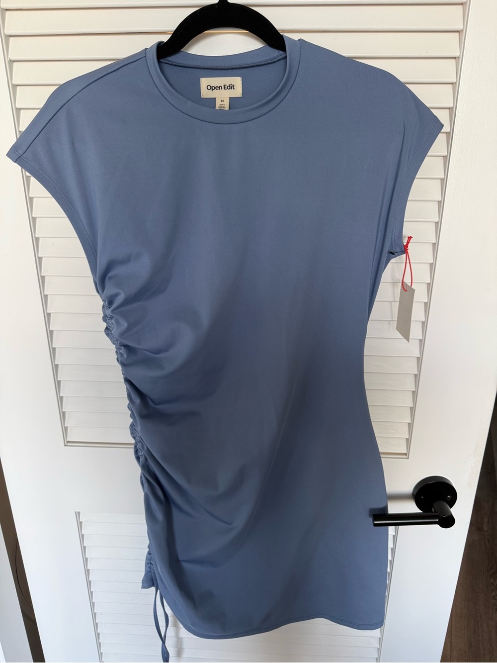 Open Edit Slate Blue Side-Ruched Mini Dress